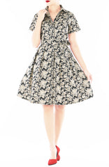 Gilded Rosette Anna Shirtdress - Noir Black