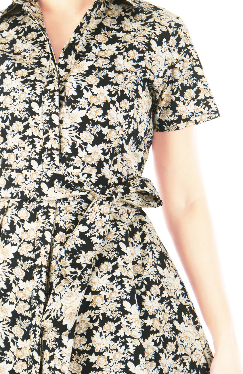 Gilded Rosette Anna Shirtdress - Noir Black