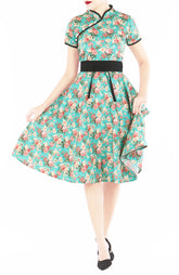 Jade Peonies Cheongsam with Pearl Buttons