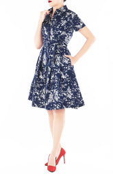 Japanese Plum Blossoms Anna Shirtdress - Midnight Blue