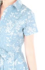 Japanese Plum Blossoms Anna Shirtdress - Sky Blue