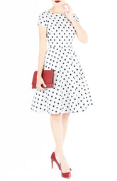 ‘Let’s Do The Polka’ Flare Tea Dress - White