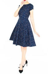 Moonlight Galaxy Flare Tea Dress - Midnight Blue