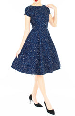 Moonlight Galaxy Flare Tea Dress - Midnight Blue