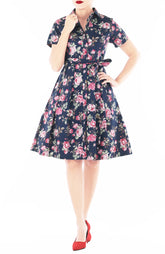 Vintage Love Rose Anna shirtdress – Midnight Blue