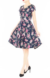 Vintage Love Rose Eve Dress - Midnight Blue