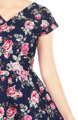 Vintage Love Rose Eve Dress - Midnight Blue