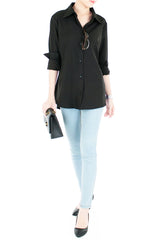 Adventure Awaits Long Sleeve Boyfriend Shirt - Black