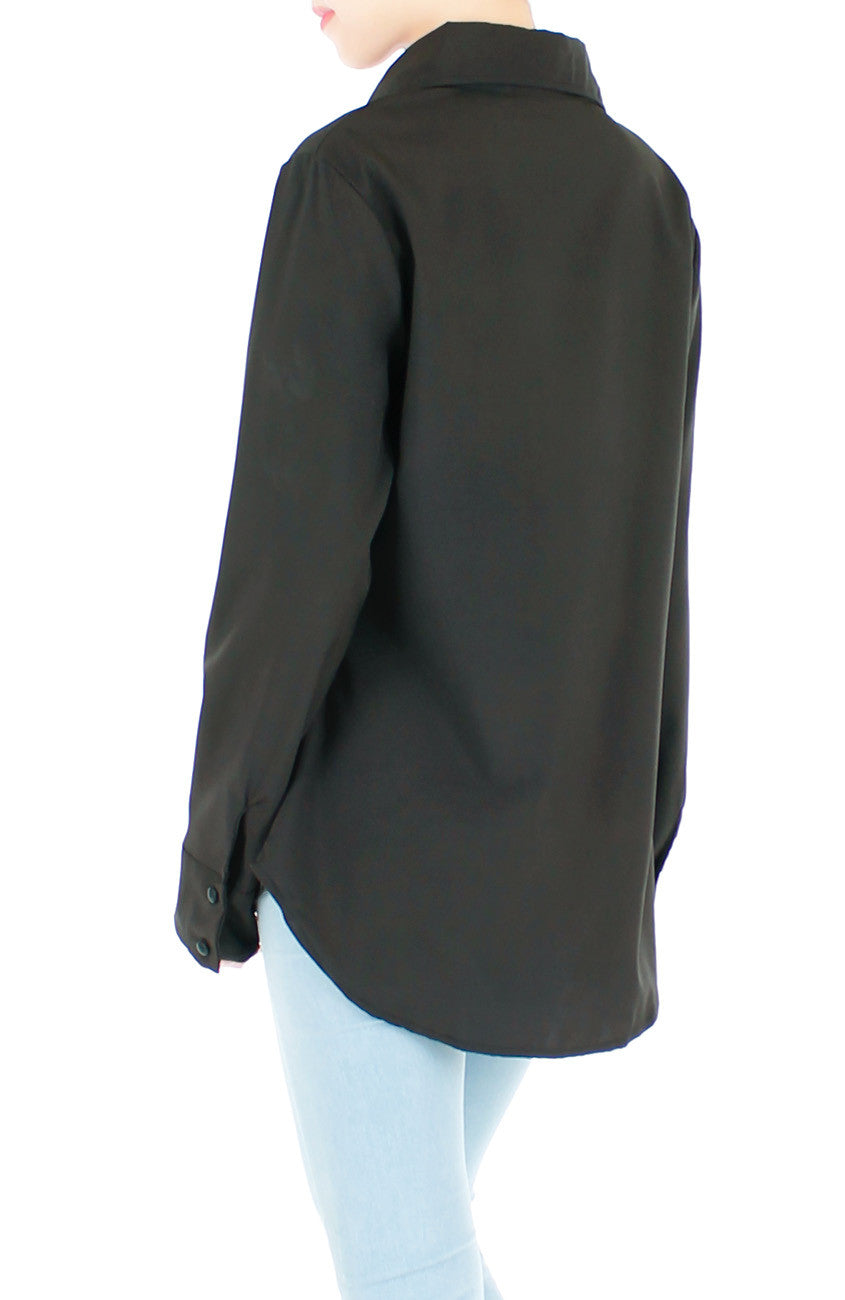 Adventure Awaits Long Sleeve Boyfriend Shirt - Black