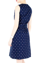 Ahoy, Gorgeous! Nautical A-Line Button Down Dress in Knee Length - Deep Blue
