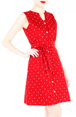 Ahoy, Gorgeous! Nautical A-Line Button Down Dress - Cherry Red
