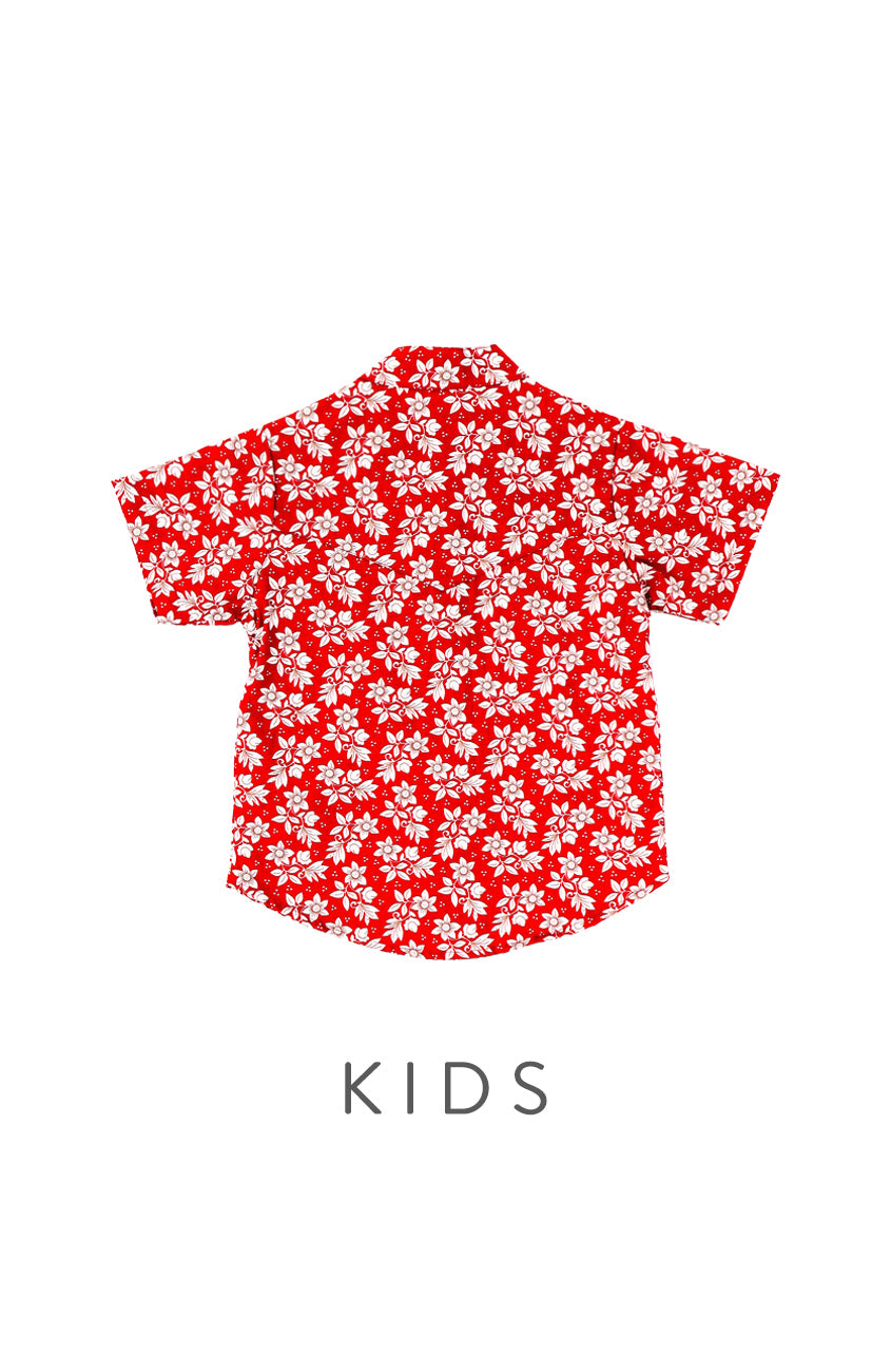 BOYS Auspicious Flowers at Dawn Mandarin Collar Shirt