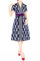 Batik Leaf Lian Kebaya Dress with Obi Belt - Seigaiha Blue