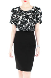 Black Monochrome Rose Blouse with Sleeves
