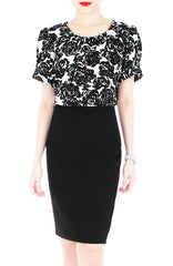 Black Monochrome Rose Blouse with Sleeves