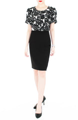 Black Monochrome Rose Blouse with Sleeves