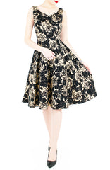 Black Desert Rose Flare Midi Dress