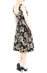 Black Desert Rose Flare Midi Dress