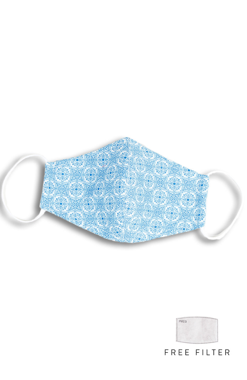 Bohemian Moroccan Gypsy Pure Cotton Face Mask - Sky Blue