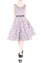 Botanical Brunch Floral Flare Midi Dress - Aquamarine