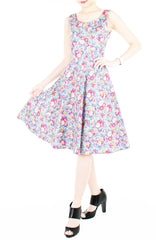 Botanical Brunch Floral Flare Midi Dress - Aquamarine