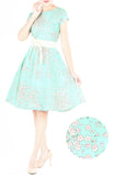 Cascading Sakuras Flare Tea Dress - Mint
