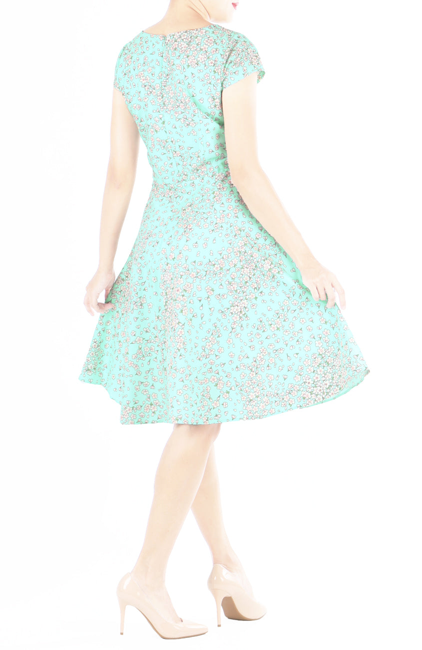 Cascading Sakuras Flare Tea Dress - Mint