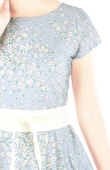 Cascading Sakuras Flare Tea Dress - Pearl Grey