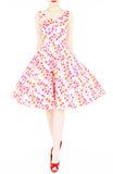 Celebratory Sakura Blooms Flare Midi Dress - White