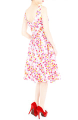Celebratory Sakura Blooms Flare Midi Dress - White