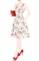 Charming Roses of Hearts Flare Midi Dress