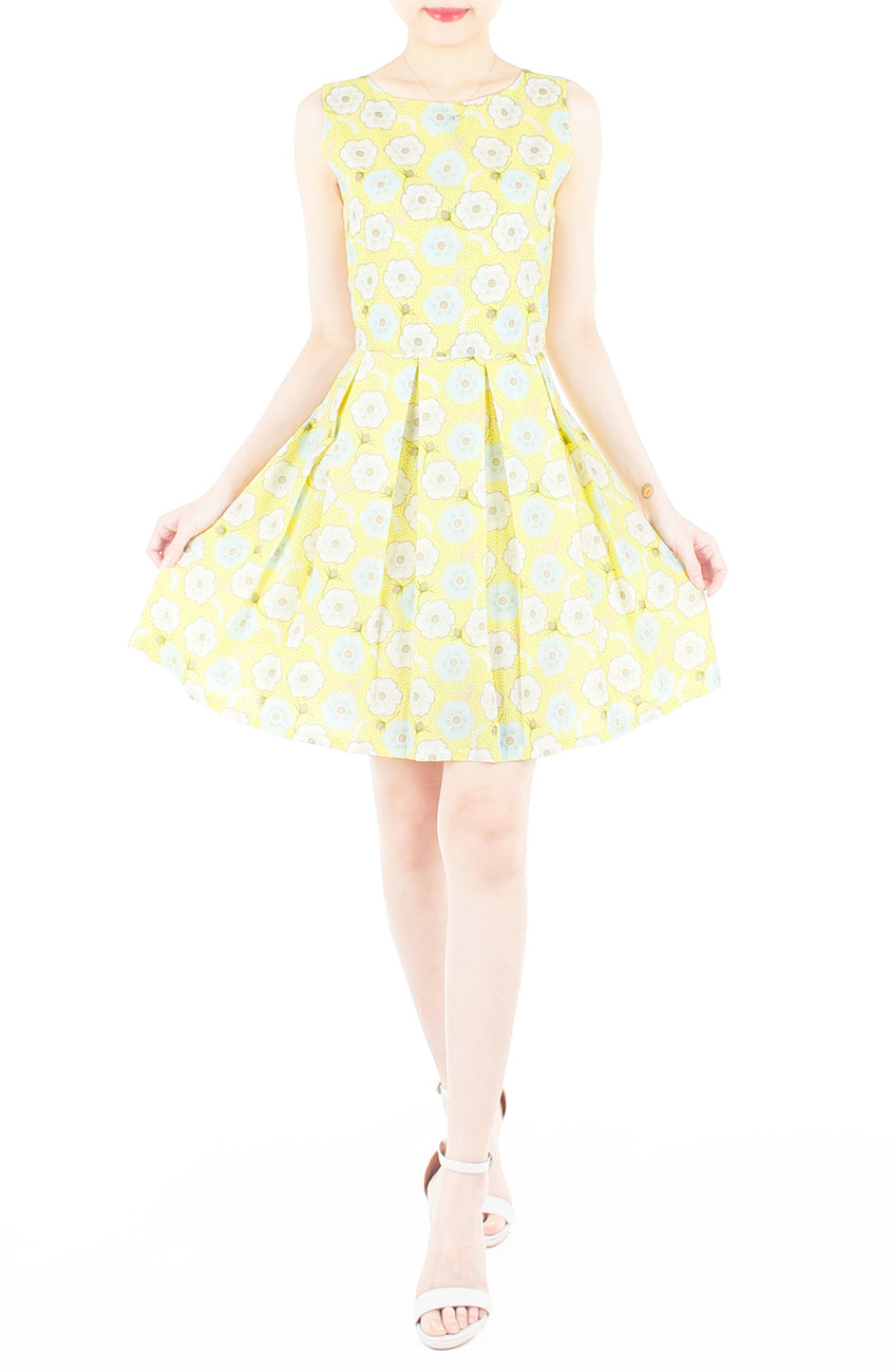Charming Cherry Blossoms Flare Dress - Yellow