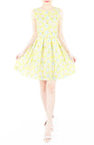 Charming Cherry Blossoms Flare Dress - Yellow