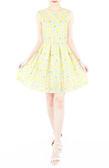 Charming Cherry Blossoms Flare Dress - Yellow