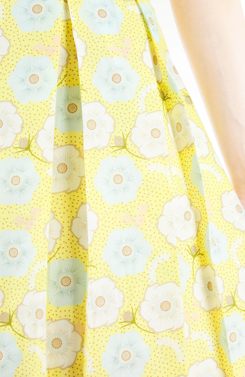 Charming Cherry Blossoms Flare Dress - Yellow