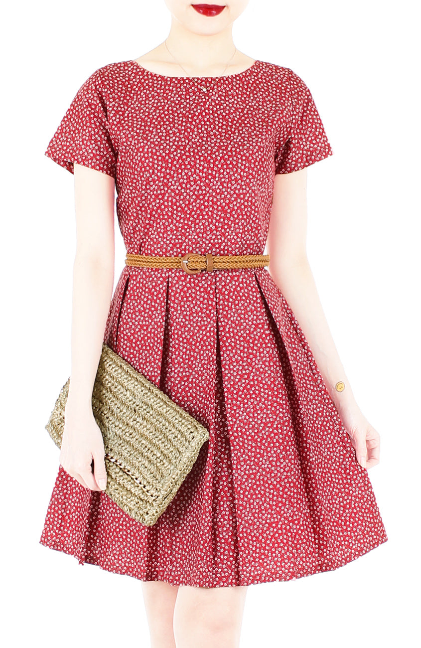 Charming Clematis Flare Dress with Short Sleeves
