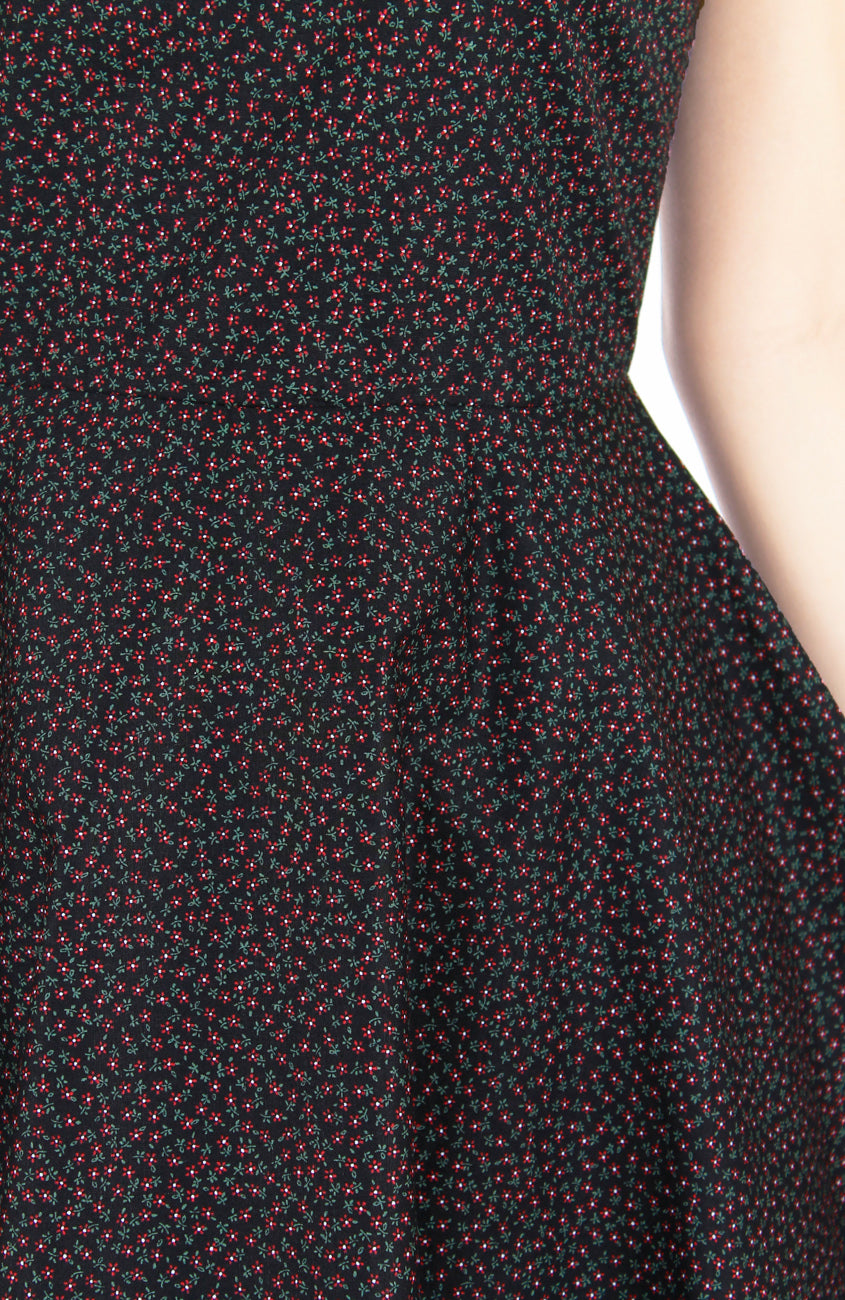 Charming Clematis Flare Midi Dress - Noir & Ruby