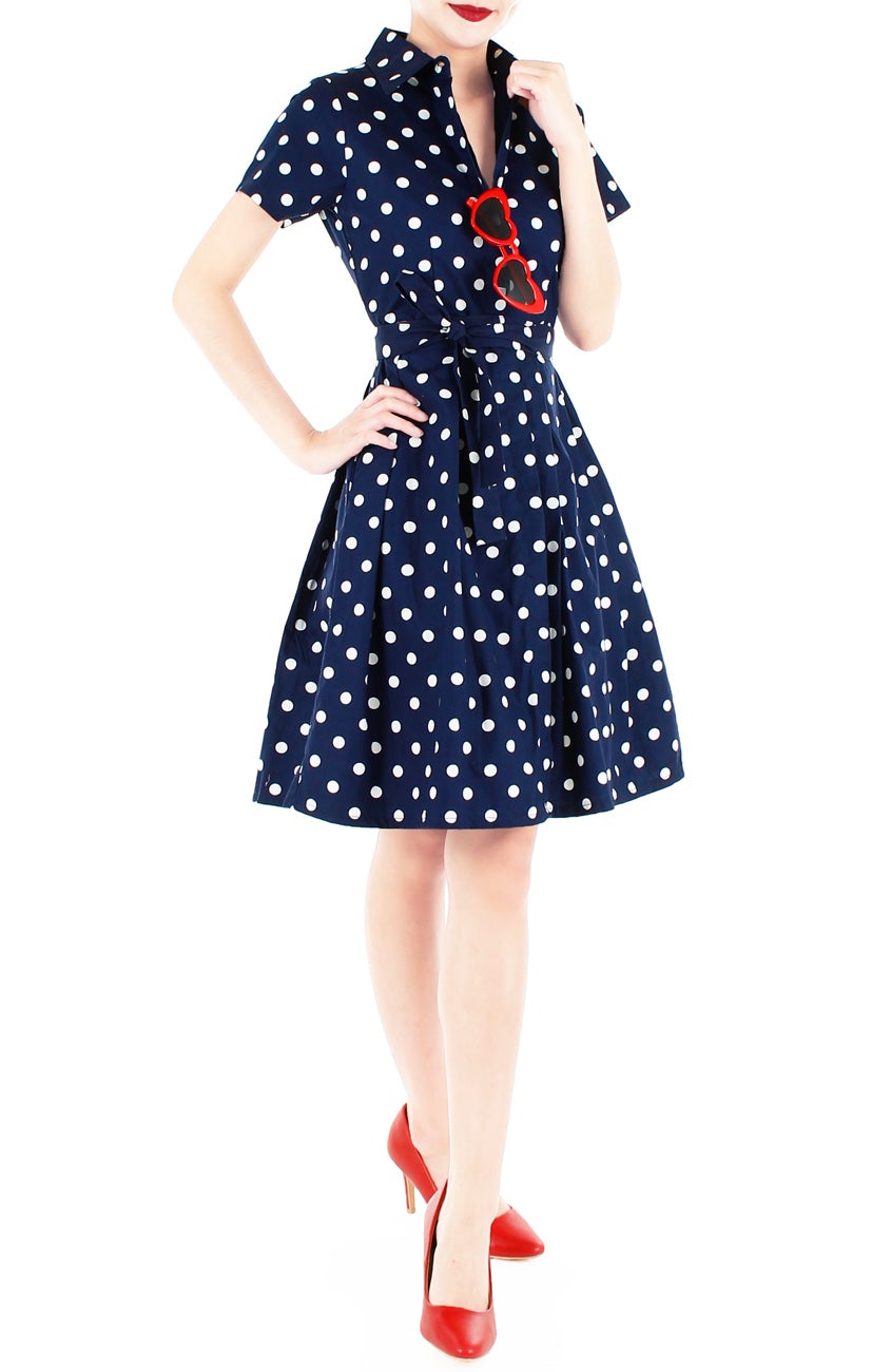 Charming Polka Dots Anna Shirtdress - Midnight Blue