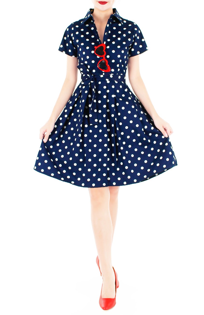 Charming Polka Dots Anna Shirtdress - Midnight Blue