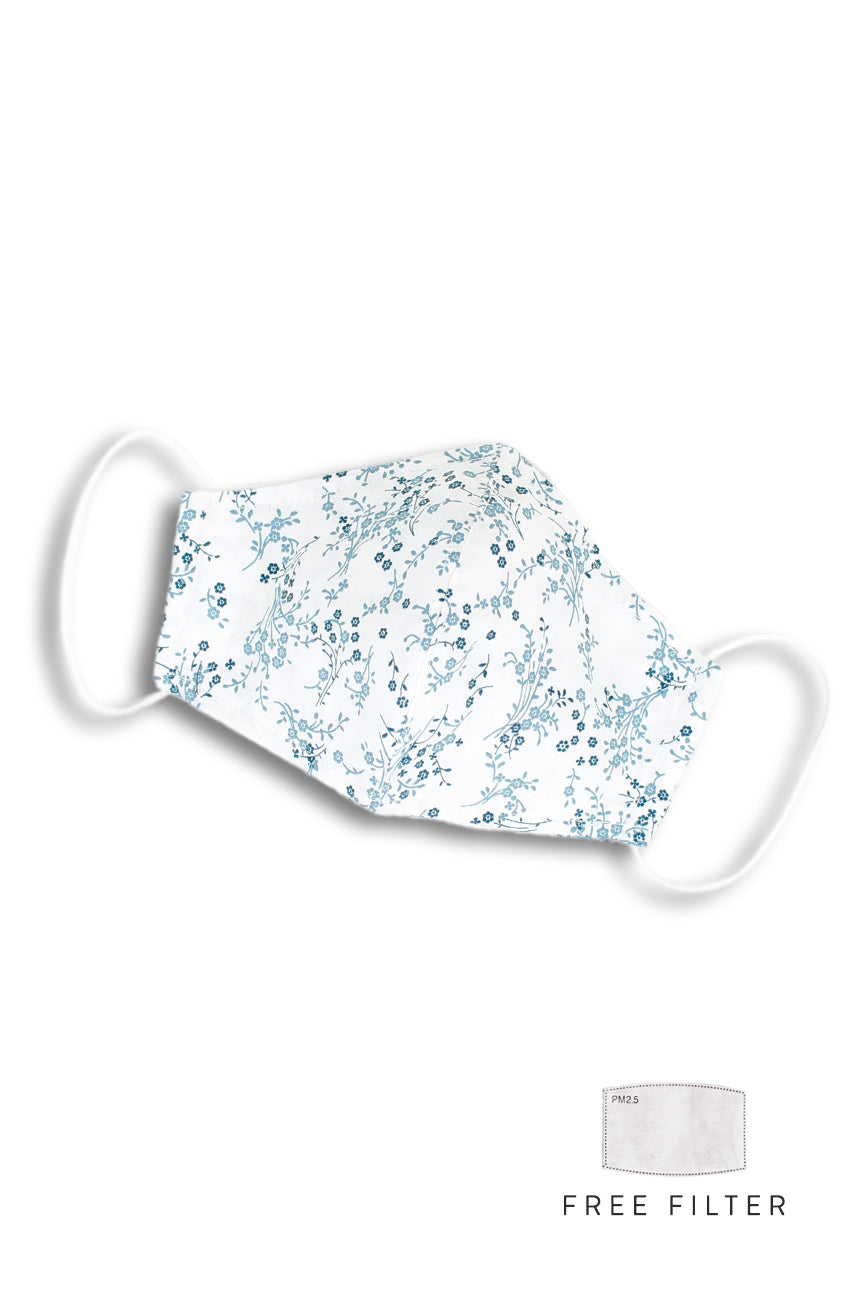Chinoiserie Sakura Pure Cotton Face Mask - Porcelain White