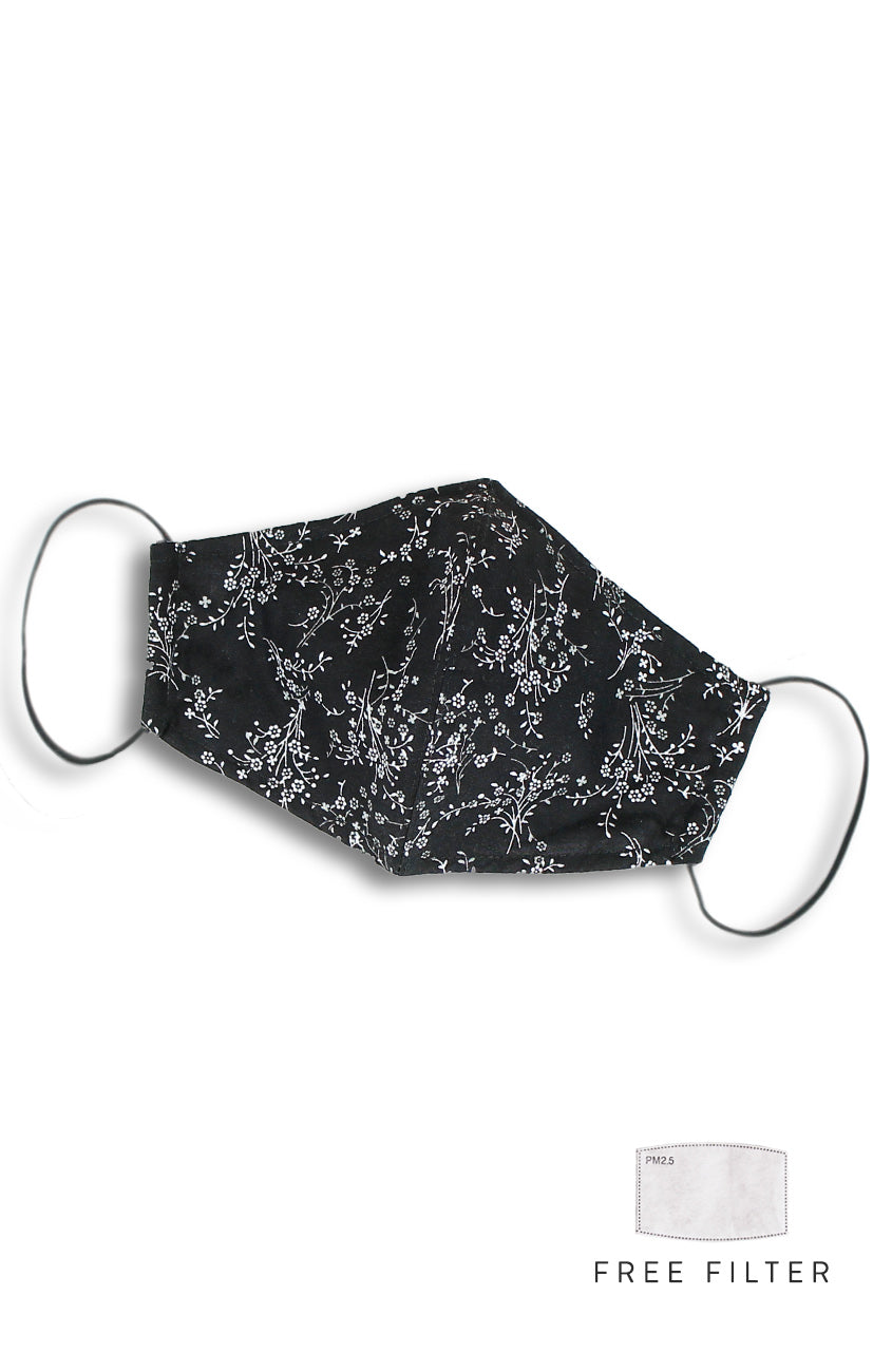 Chinoiserie Sakura Pure Cotton Face Mask - Raven Black