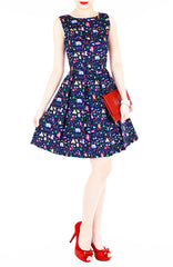 Christmas Whimsy in Wonderland Flare Dress - Midnight Blue