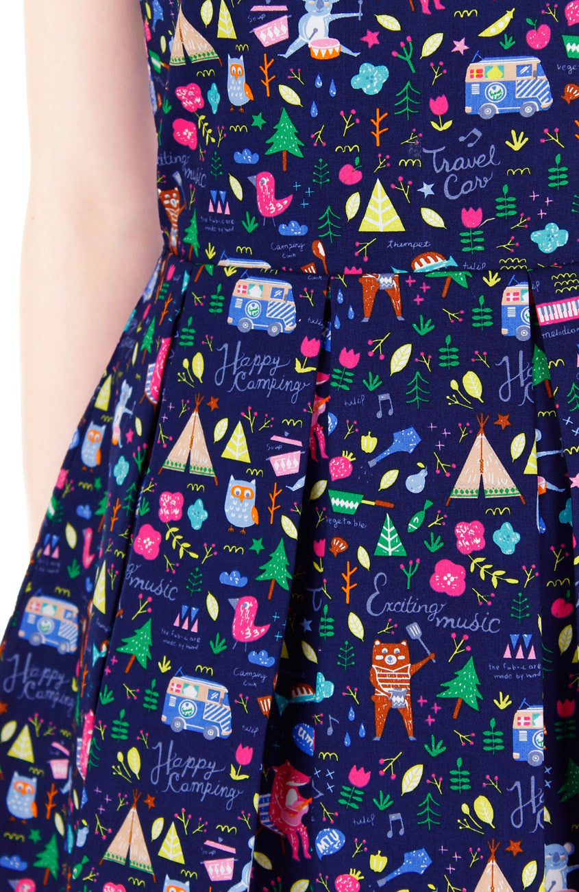 Christmas Whimsy in Wonderland Flare Dress - Midnight Blue