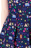 Christmas Whimsy in Wonderland Flare Dress - Midnight Blue