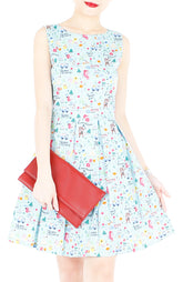 Christmas Whimsy in Wonderland Flare Dress - Snow Blue