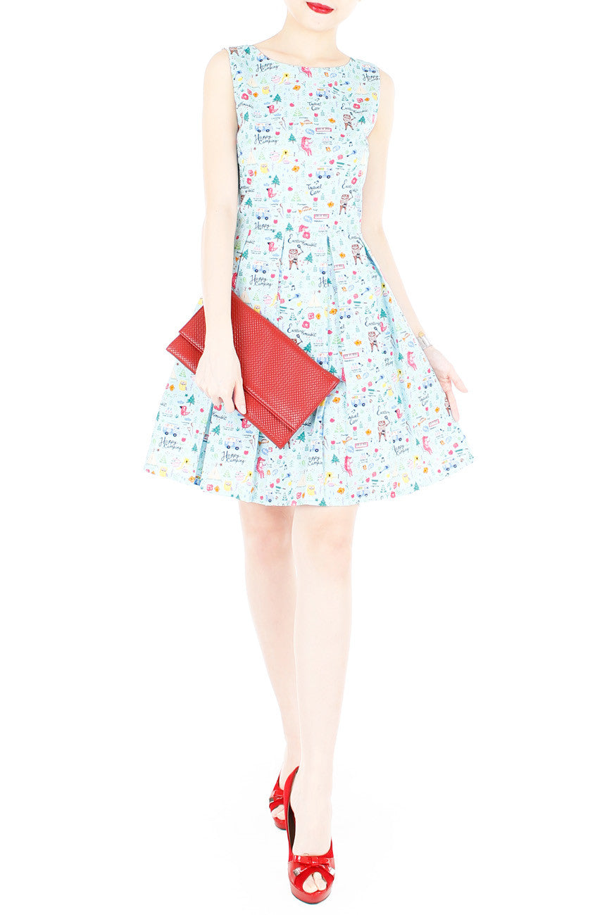 Christmas Whimsy in Wonderland Flare Dress - Snow Blue