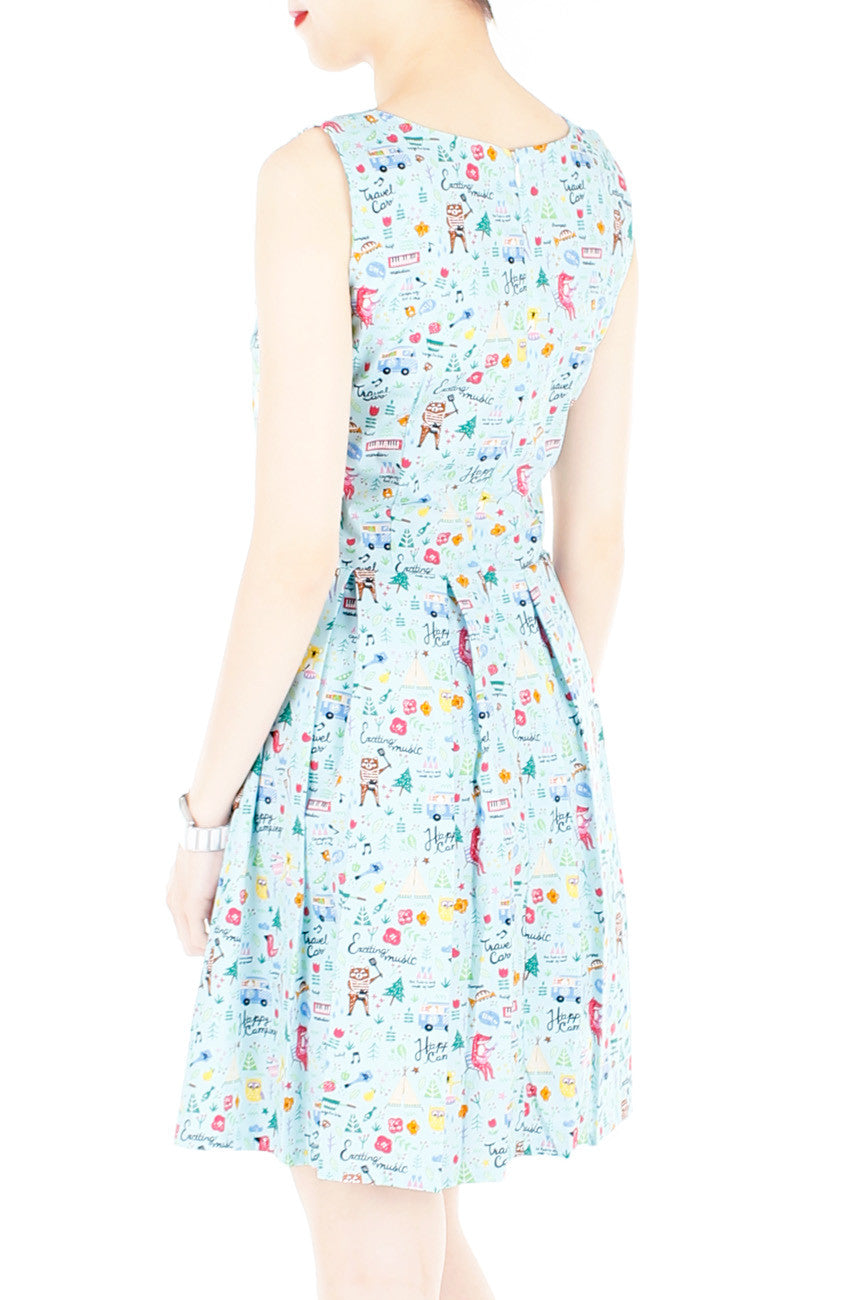 Christmas Whimsy in Wonderland Flare Dress - Snow Blue