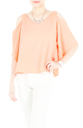Class to Café Cropped Cold Shoulder Top - Pastel Peach