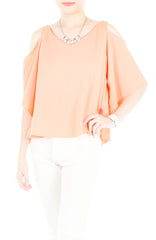 Class to Café Cropped Cold Shoulder Top - Pastel Peach