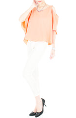 Class to Café Cropped Cold Shoulder Top - Pastel Peach